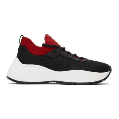 Shop Prada Black & Red Knit Prax 01 Sneakers