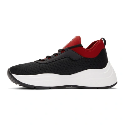 Shop Prada Black & Red Knit Prax 01 Sneakers