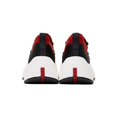 Shop Prada Black & Red Knit Prax 01 Sneakers