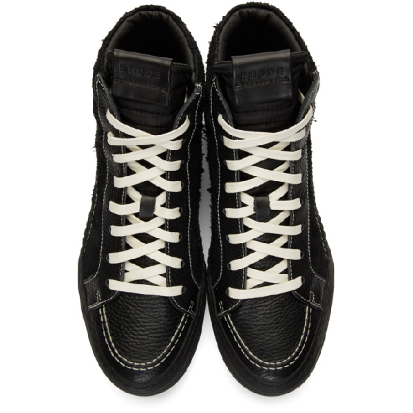 Rhude V1 Black Leather And Suede High Top Sneakers | ModeSens