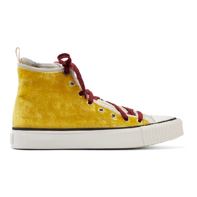 Shop Lanvin Yellow Velvet And Canvas Sneakers In 80 Yellow