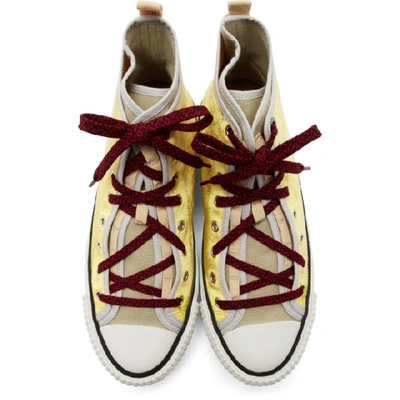 Shop Lanvin Yellow Velvet And Canvas Sneakers In 80 Yellow