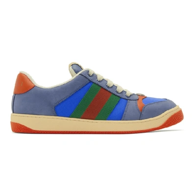 Shop Gucci Blue And Orange Screener Sneakers In 4379 Br.spl