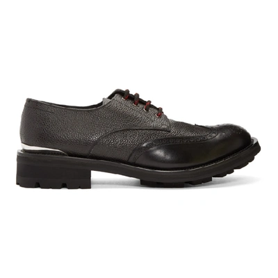 Shop Alexander Mcqueen Black Pebble-grained Derbys In 1081 Blksil