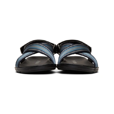 Shop Prada Black & Blue Ribbon Stripes Ankle Sandals In Black/oltremare