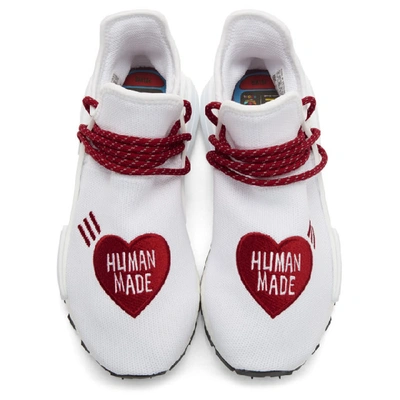 Shop Adidas Originals By Pharrell Williams Adidas Originals X Pharrell Williams White And Red Human Made Edition Hu Nmd Sneakers In Whtscrltblk