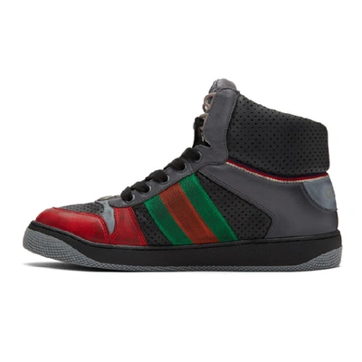 Shop Gucci Black & Red Screener Trainers In Black/red