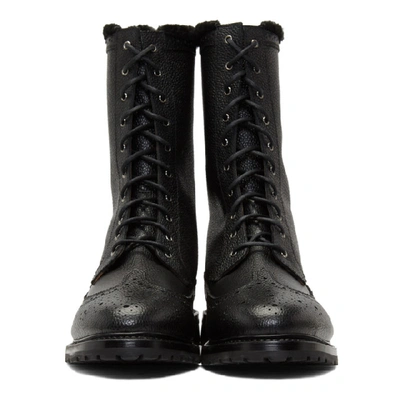 Shop Thom Browne Black Shearling Longwing Commando Boots In Black Supplier Textile: Pebble Grain