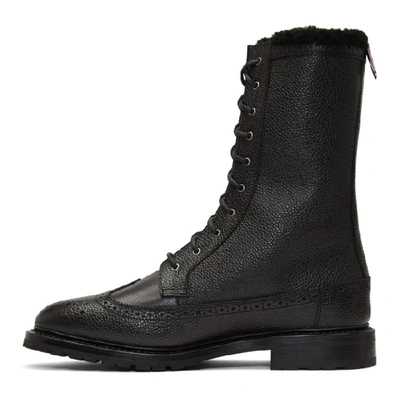 Shop Thom Browne Black Shearling Longwing Commando Boots In Black Supplier Textile: Pebble Grain