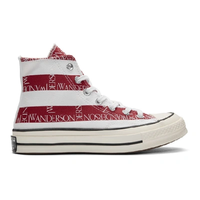 Shop Jw Anderson Indigo And Red Converse Edition Grid Logo Chuck 70 Hi Archive Print Sneakers In Indigo/garnet