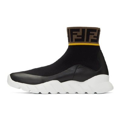 Shop Fendi Black And White Tech Knit Forever  High-top Sneakers In F14zn - Bla