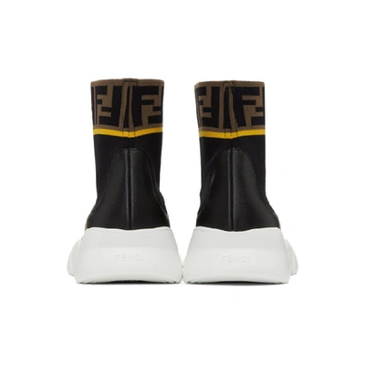 Shop Fendi Black And White Tech Knit Forever  High-top Sneakers In F14zn - Bla