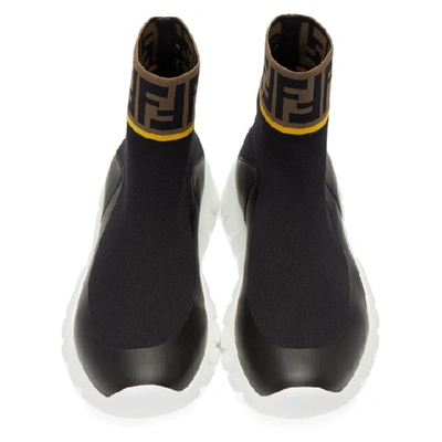 Shop Fendi Black And White Tech Knit Forever  High-top Sneakers In F14zn - Bla