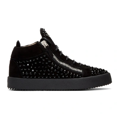 Shop Giuseppe Zanotti Black Suede Kriss Diamond High-top Sneakers In Nero
