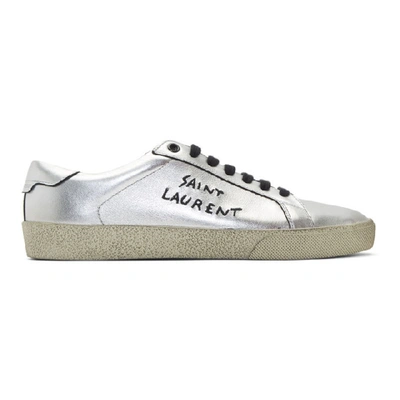 Shop Saint Laurent Silver Used-look Court Classic Sl/06 Sneakers In Nickel