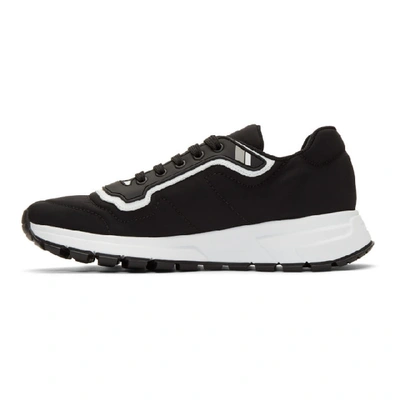 Shop Prada Black & White Gabardine Soft Sneakers