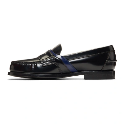 Shop Prada Black & Blue Leather Logo Loafers