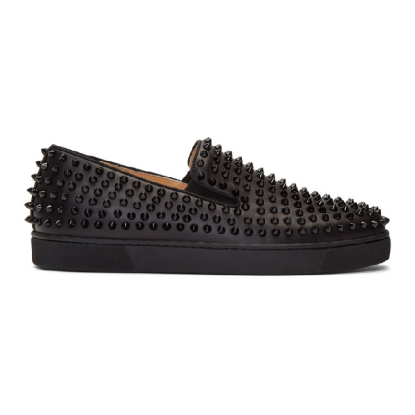 Christian Louboutin Roller-boat Spiked Suede Slip-on Sneakers In Cm53  Blkblk | ModeSens