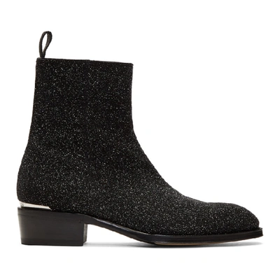 Shop Alexander Mcqueen Black Glitter Zip-up Boots In 1374 Galblk