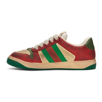 Shop Gucci Red And Green Screener Sneakers In 6465 Red