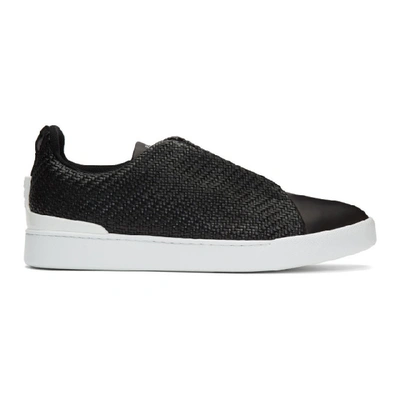 Shop Ermenegildo Zegna Black Pelletessuta Triple Stitch Sneakers In Ner Black