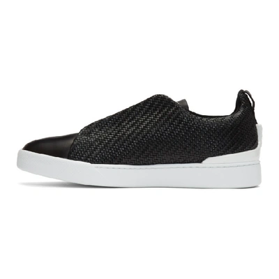 Shop Ermenegildo Zegna Black Pelletessuta Triple Stitch Sneakers In Ner Black