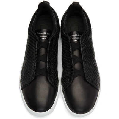 Shop Ermenegildo Zegna Black Pelletessuta Triple Stitch Sneakers In Ner Black