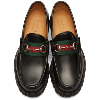 Shop Gucci Black Web Horsebit Loafers In 1098 Black