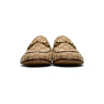 Shop Gucci Beige New Jordaan Loafers In Beige/brick Red Original Gg Canvas