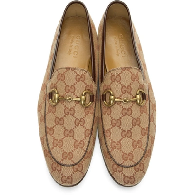 Shop Gucci Beige New Jordaan Loafers In Beige/brick Red Original Gg Canvas