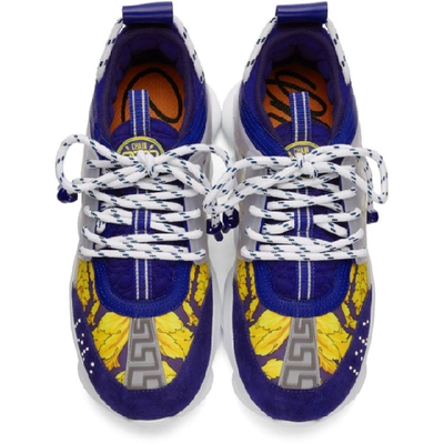 Shop Versace Blue & Gold Heritage 'crete De Fleur' Chain Reaction Sneakers