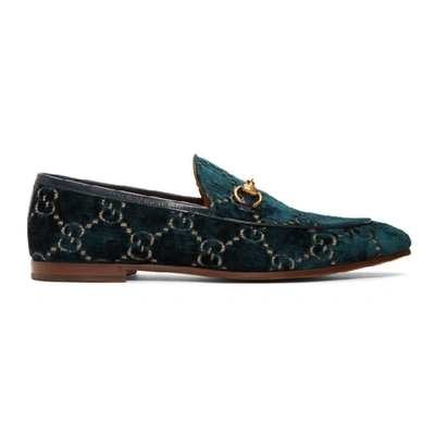 Shop Gucci Navy Velvet Gg Jordaan Loafers In 4286 Bluebg