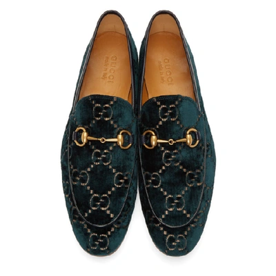 Shop Gucci Navy Velvet Gg Jordaan Loafers In 4286 Bluebg