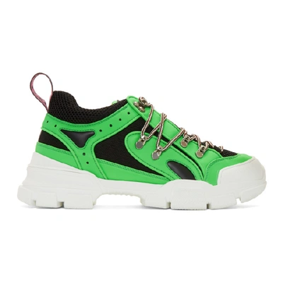 Shop Gucci Green Flashtrek Sneakers In 3566 Green