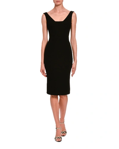 Shop Dolce & Gabbana Sleeveless Wool Crepe V-neck Dress In Black
