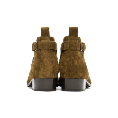 Shop Saint Laurent Brown Suede Wyatt Crossed Buckles Boots In 2330 Land