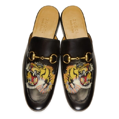 Gucci Princetown Tiger-appliqué Leather Backless Loafers In 1000 Black |  ModeSens