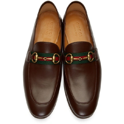 Shop Gucci Brown Web Brixton Loafers In Light Brown