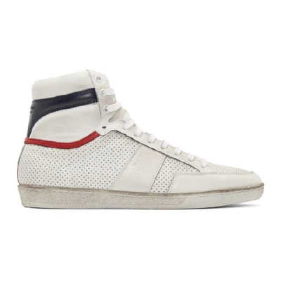 Shop Saint Laurent White And Navy Court Classic Sl/10 Sneakers In 1744 Blo/b