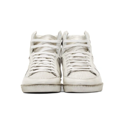 Shop Saint Laurent White And Navy Court Classic Sl/10 Sneakers In 1744 Blo/b