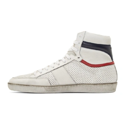 Shop Saint Laurent White And Navy Court Classic Sl/10 Sneakers In 1744 Blo/b