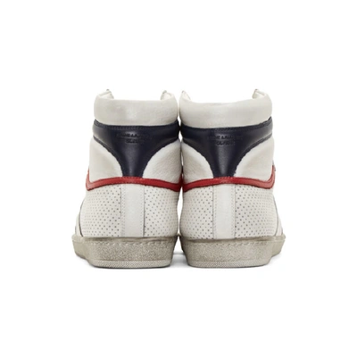 Shop Saint Laurent White And Navy Court Classic Sl/10 Sneakers In 1744 Blo/b