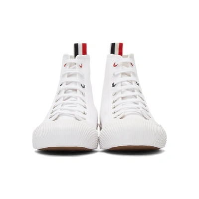 Shop Thom Browne White Vulcanized 4-bar High-top Sneakers In 100 White