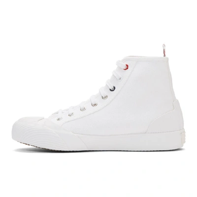 Shop Thom Browne White Vulcanized 4-bar High-top Sneakers In 100 White