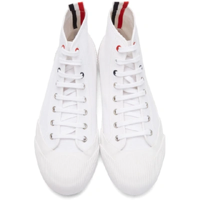 Shop Thom Browne White Vulcanized 4-bar High-top Sneakers In 100 White