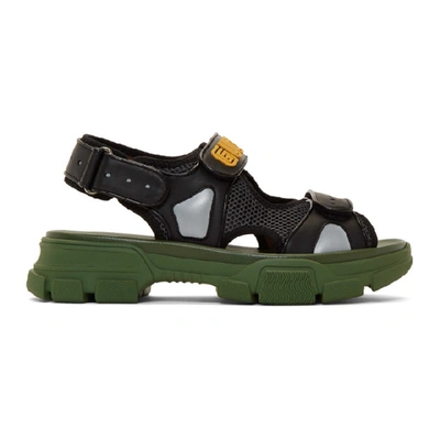 Shop Gucci Black And Green Aguru Sandals In 1065 Blk/gr