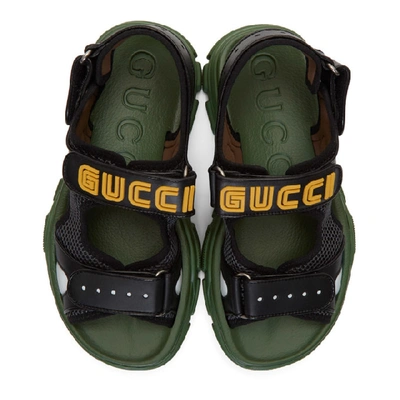 Shop Gucci Black And Green Aguru Sandals In 1065 Blk/gr