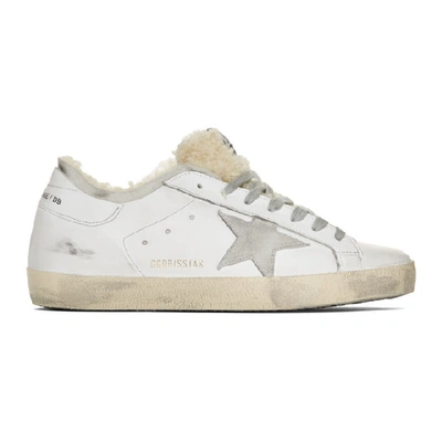 Shop Golden Goose White Shearling Double Structure Superstar Sneakers
