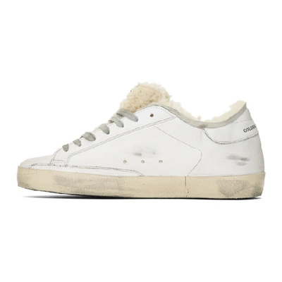 Shop Golden Goose White Shearling Double Structure Superstar Sneakers