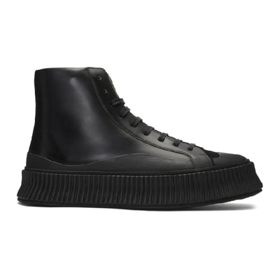 Shop Jil Sander Black Suede Vulcanized High-top Sneakers In 1 -black